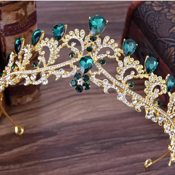 Quinceanera sweet 15 16 prom pageant tiara crown Green Austrian crystal … - Picture 1 of 5